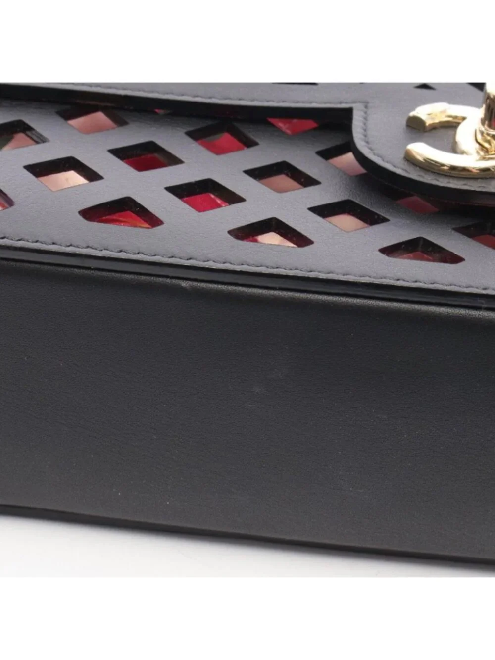 Chanel Shoulder Bag Perforated Black Lambskin Flap Chain